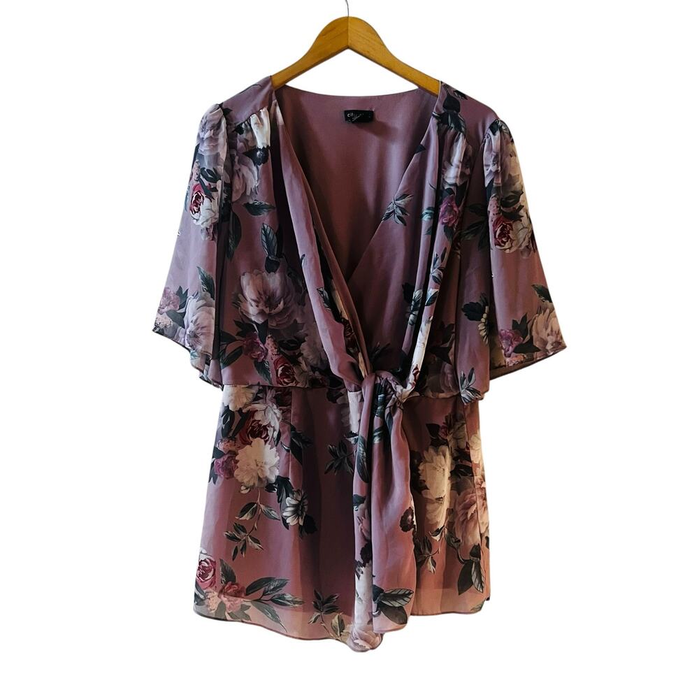 City Chic Purple floral Short Sleeve Top Size 18